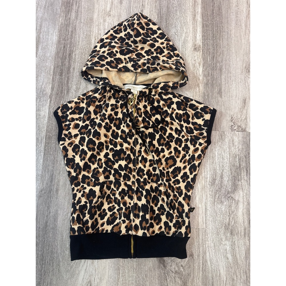 Nicki Minaj Womens Leopard Print‎ Sleeveless Zip Up Hoodie XS Brown Tan